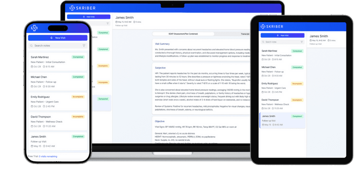 Skriber on a phone, laptop and tablet