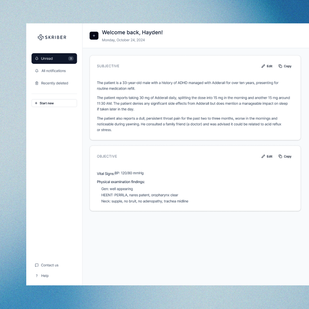 A Skriber progress note ready for review